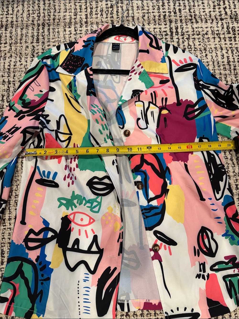 Multicolor Abstract Print Button-Front Jacket - Picture 2 of 12
